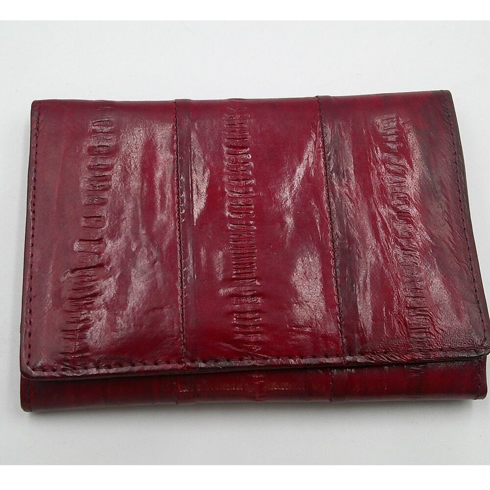 Eel Skin Leather Trifold Wallet Credit Card ID Men's Purse Burgandy